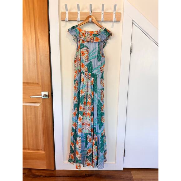 Beautiful! OLIPHANT Women's Large Maxi Dress V Neck Sleeveless Ruffles - Picture 8 of 11